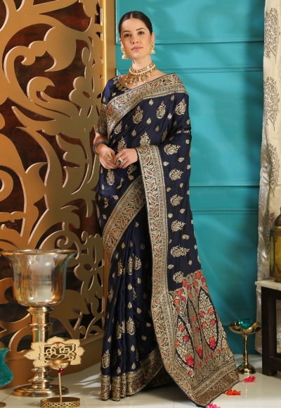 Navy blue silk festival wear saree  4113